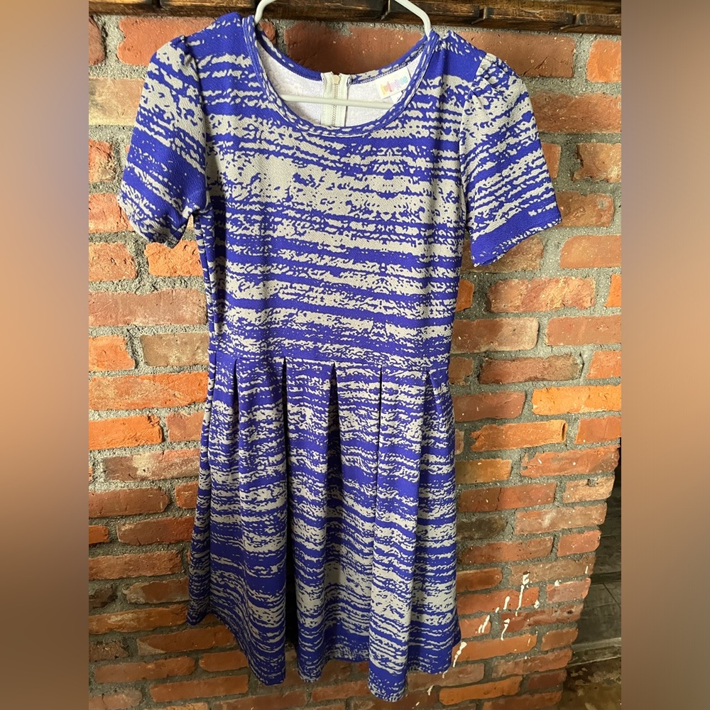 Blue & Gray Amelia Lularoe Dress with pockets